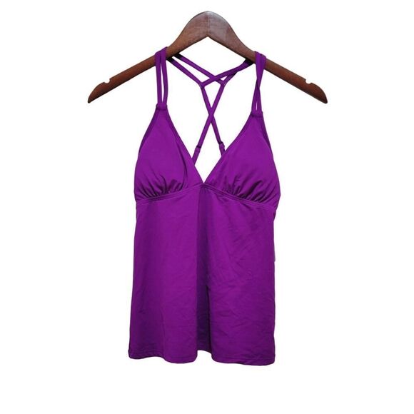 Athleta Cross Strap Tankini Swim Top Purple Summer Beachy QUICKDRI Padded Size S - Picture 2 of 6
